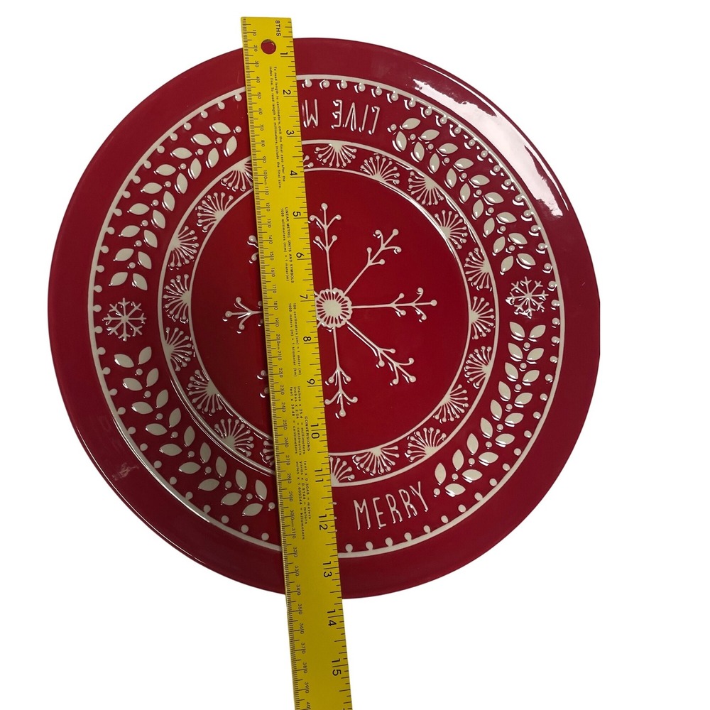 Hallmark Live Merry Snowflake Round Red White Christmas‎ Platter - Picture 3 of 6